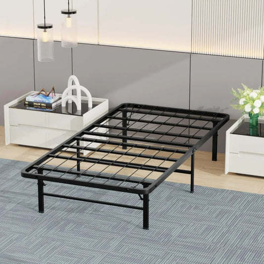 Heavy Duty Foldable Metal Bed Frame With Strong Steel Slats