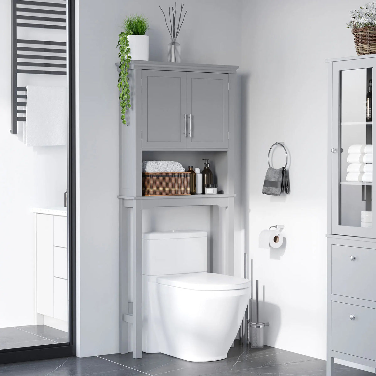 Kleankin Modern Over The Toilet Storage Cabinet With Bathroom Organizer