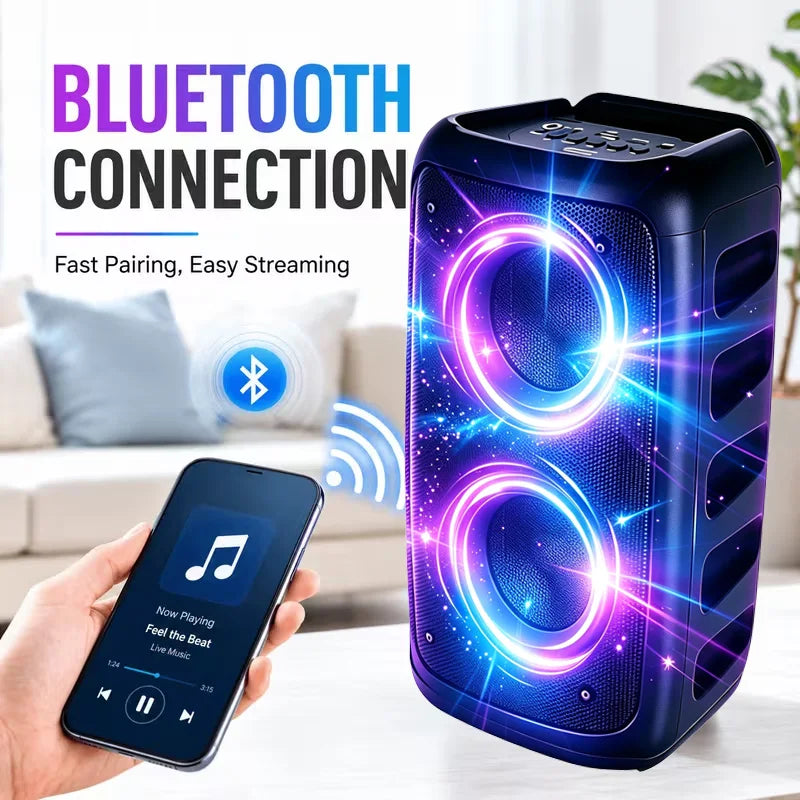 Xmebxpk Bluetooth Karaoke Party Speaker With Microphone And LED Lights