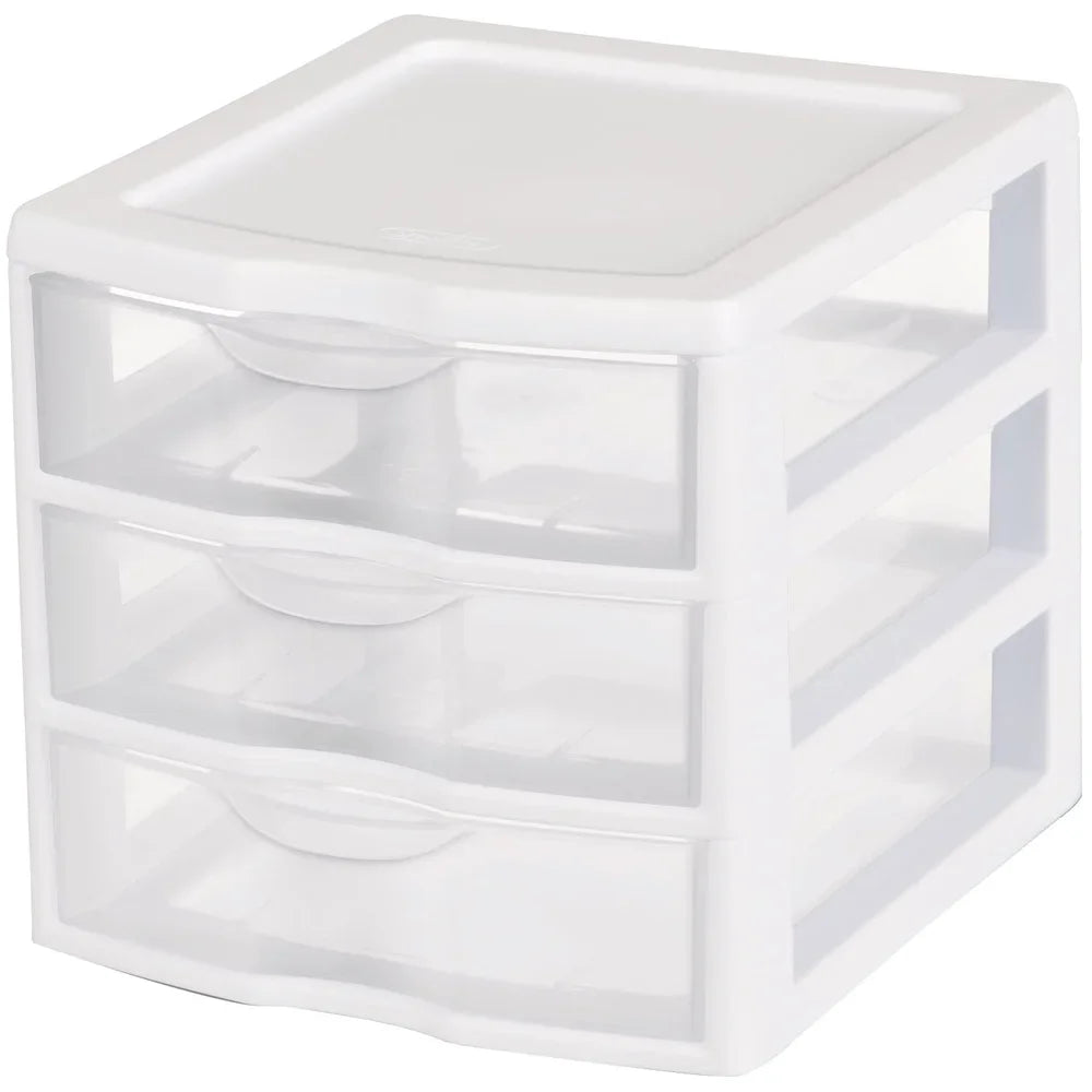 Stackable Three Drawer Plastic Storage Organizer With Clear Front Drawers