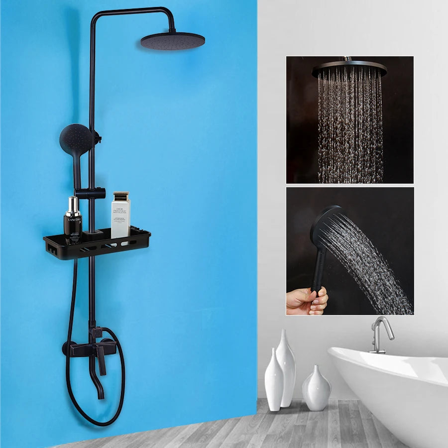 Sinlaku Wall Mount Shower Mixer With Rainfall Head And Shelf