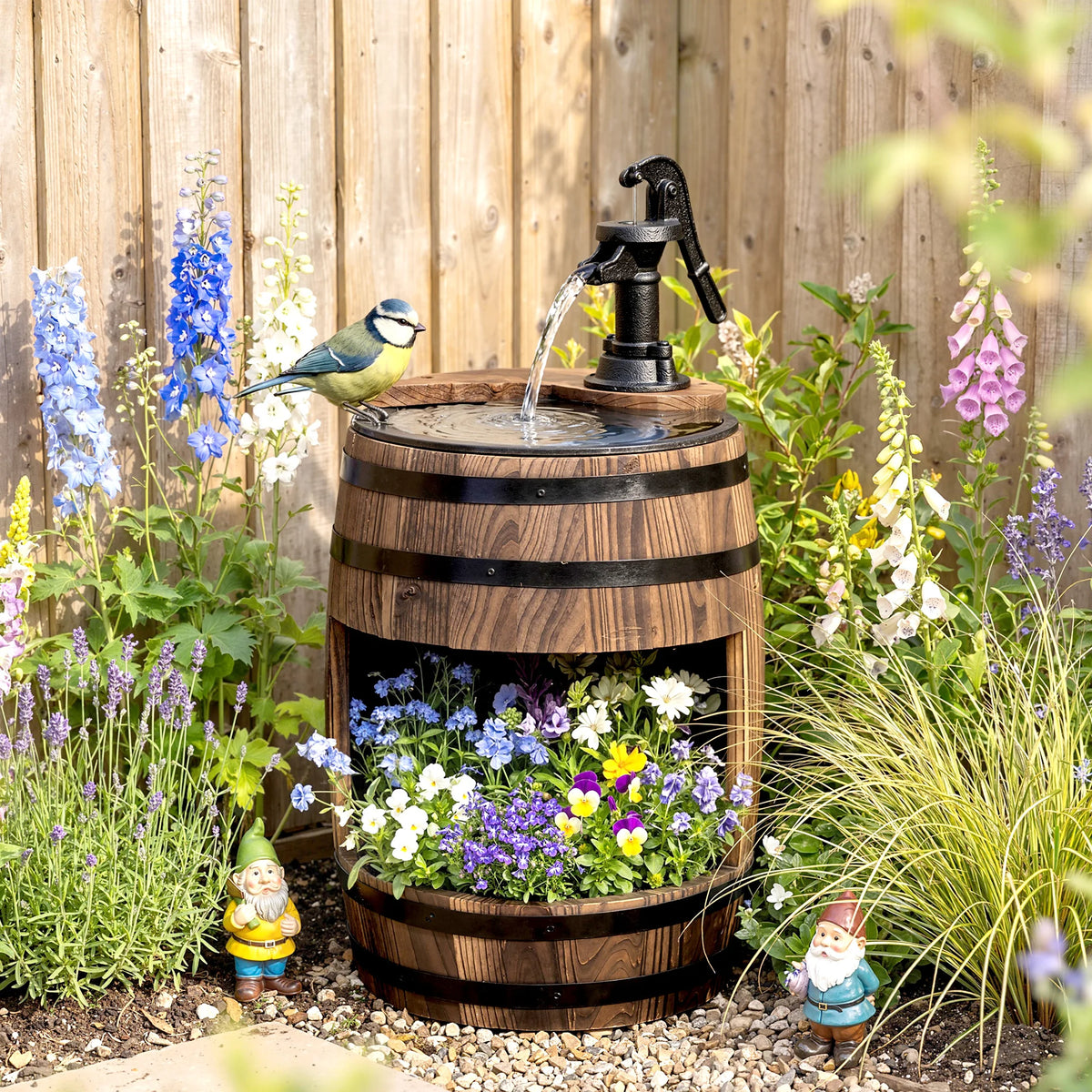 Outsunny Wooden Water Pump Fountain for Garden Patio Decor