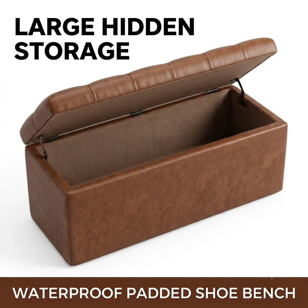 Tufted PU Leather Storage Ottoman Bench With Hidden Compartment