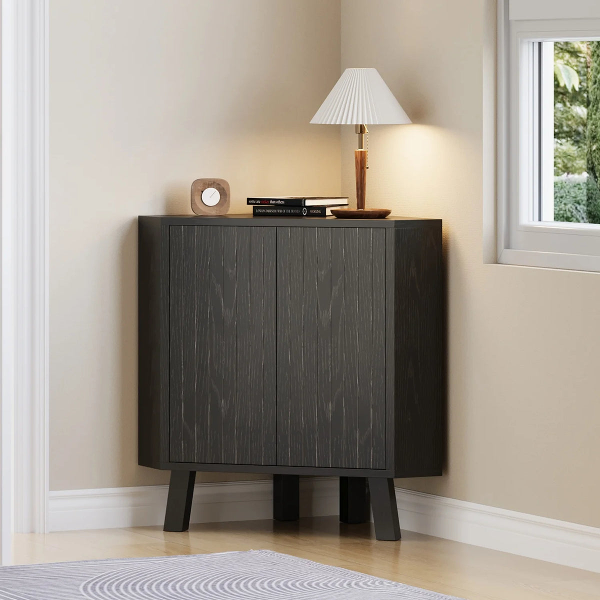 HiMISS Wooden Corner Cabinet With Adjustable Shelf For Living Room