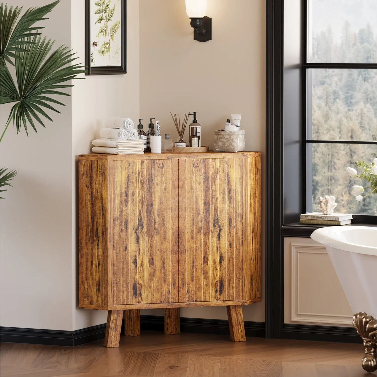 HiMISS Wooden Corner Cabinet With Adjustable Shelf For Living Room