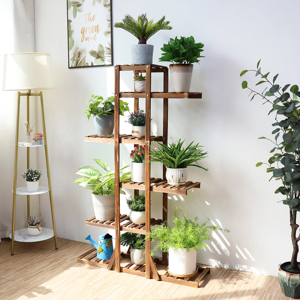 6-Tier Carbonized Wooden Plant Stand BINGOPAW Flower Display Rack