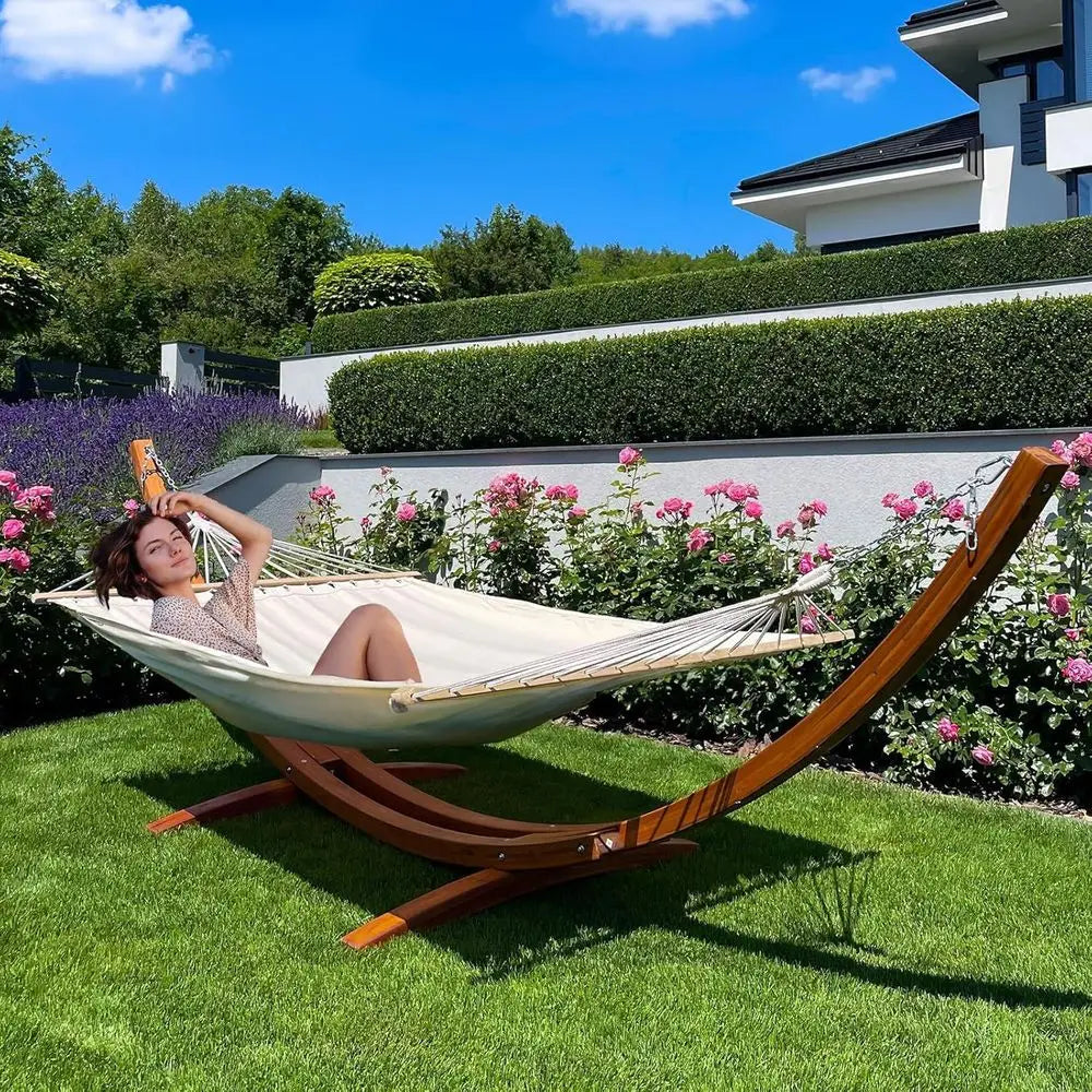 Heavy Duty Two Person Polyester Hammock with Durable Outdoor Stand