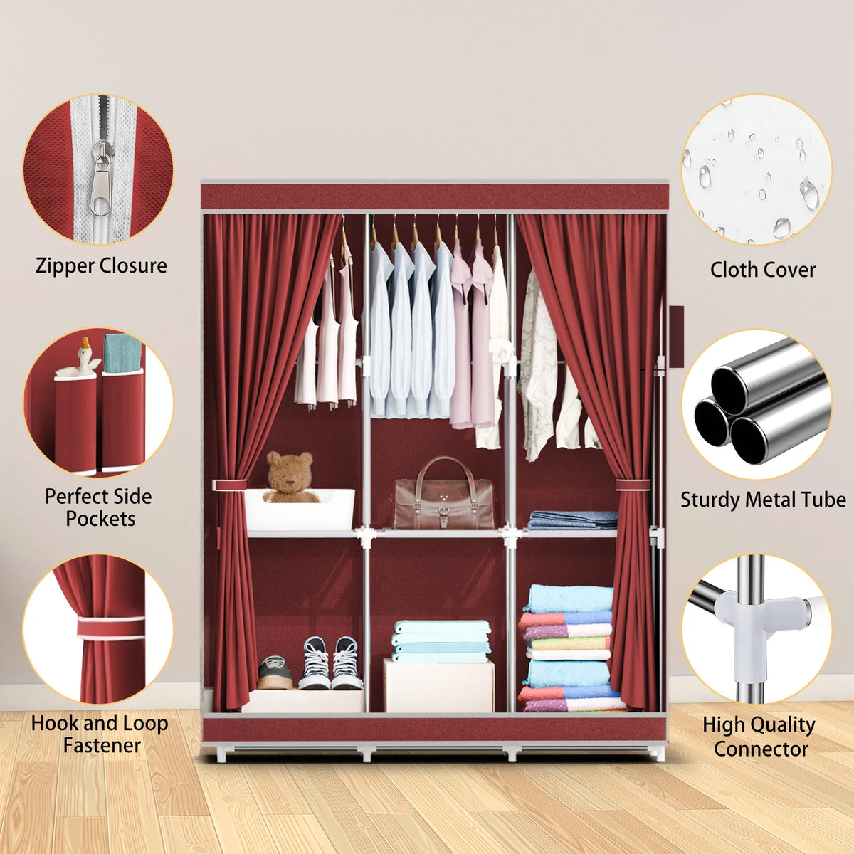Portable Fabric Wardrobe Clothing Storage Organizer For Bedroom