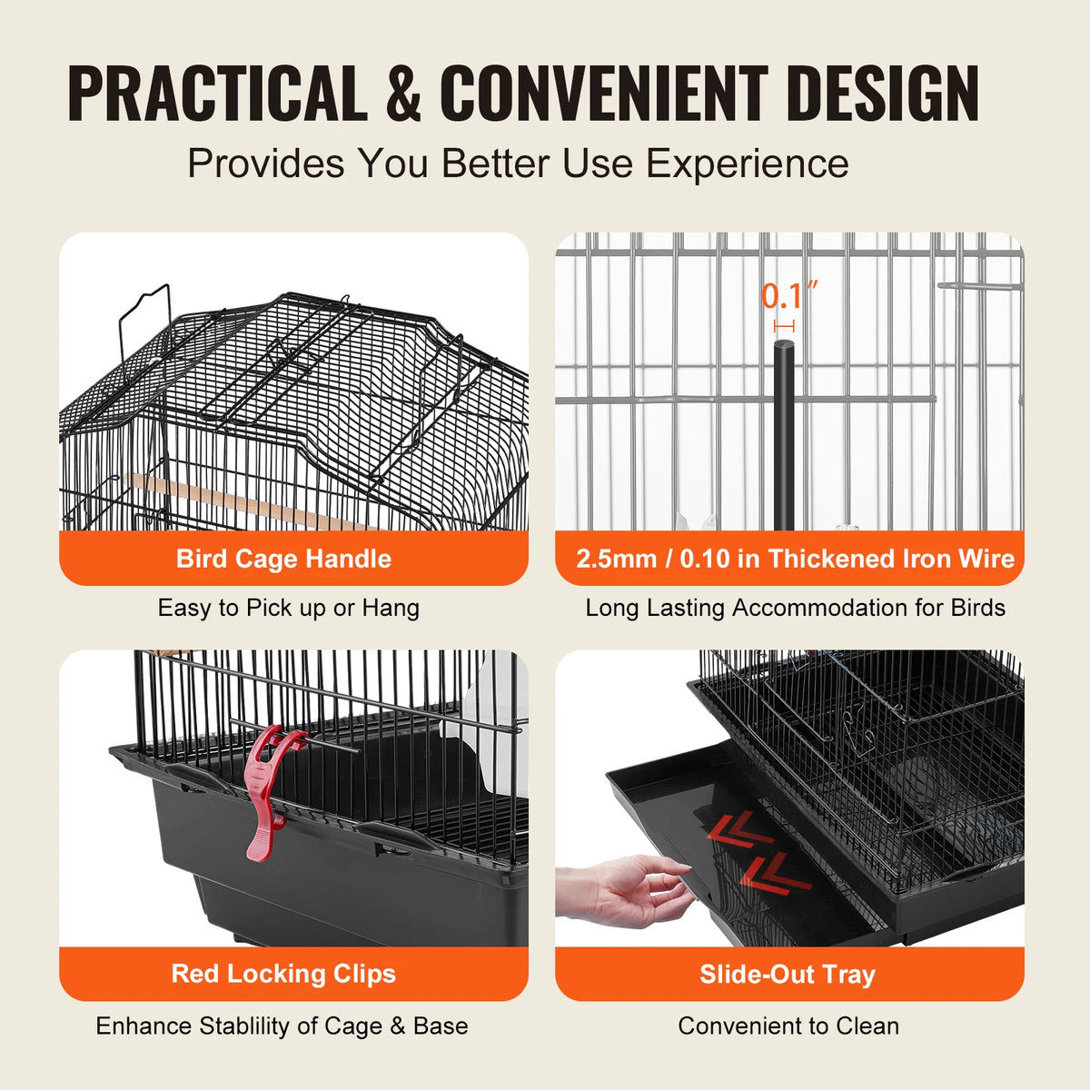 SucceBuy Hanging Bird Cage With Swing And Perch