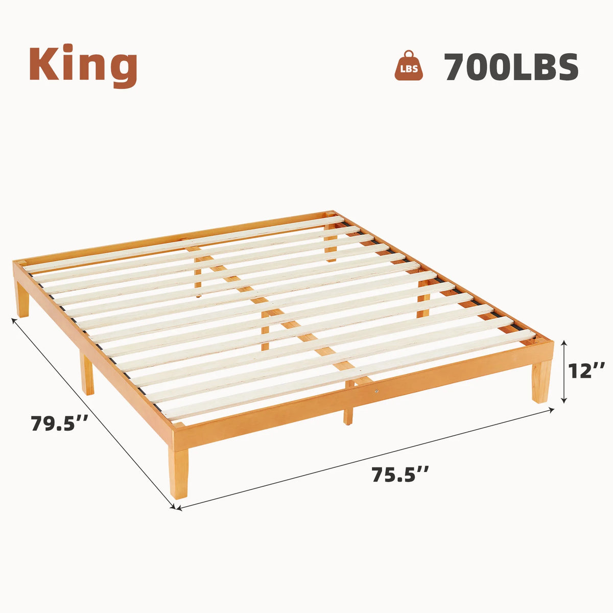 JHK Solid Wood Bed Frame With Sturdy Platform Slat Support