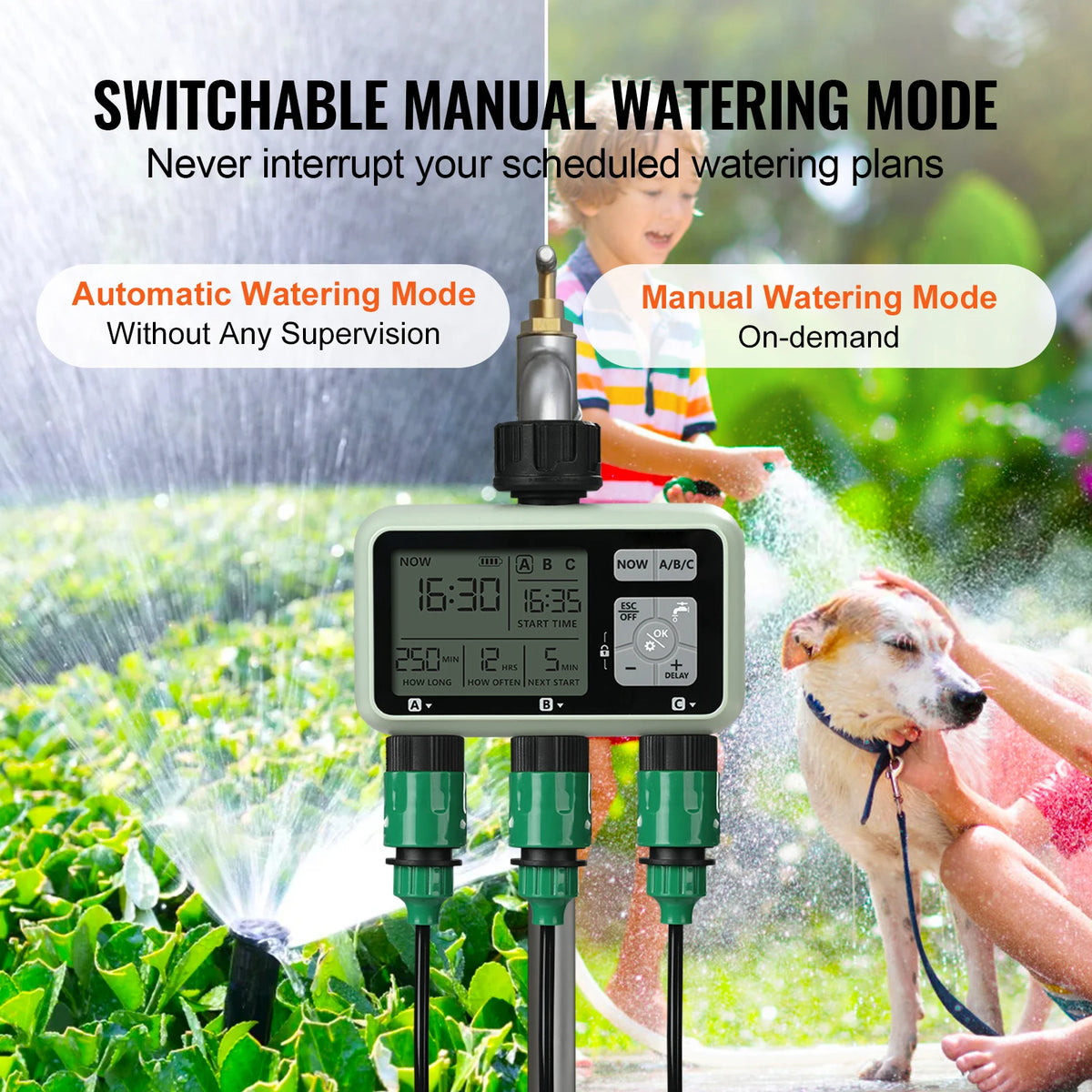 SucceBuy 3 Outlet Water Timer Lcd Manual Control Hose Sprinkler