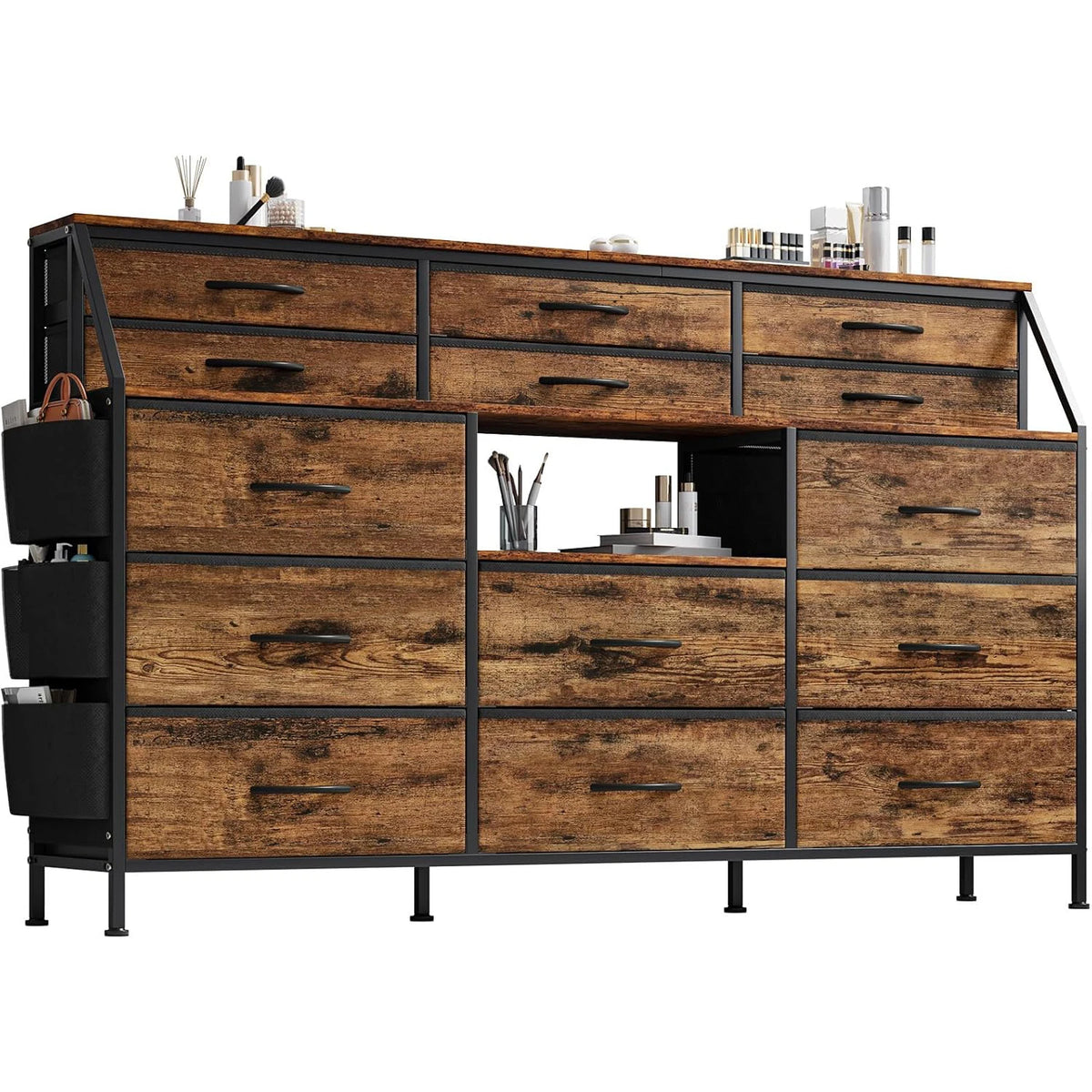TWISTER CK Fabric Dresser With Wooden Top And 14 Drawers