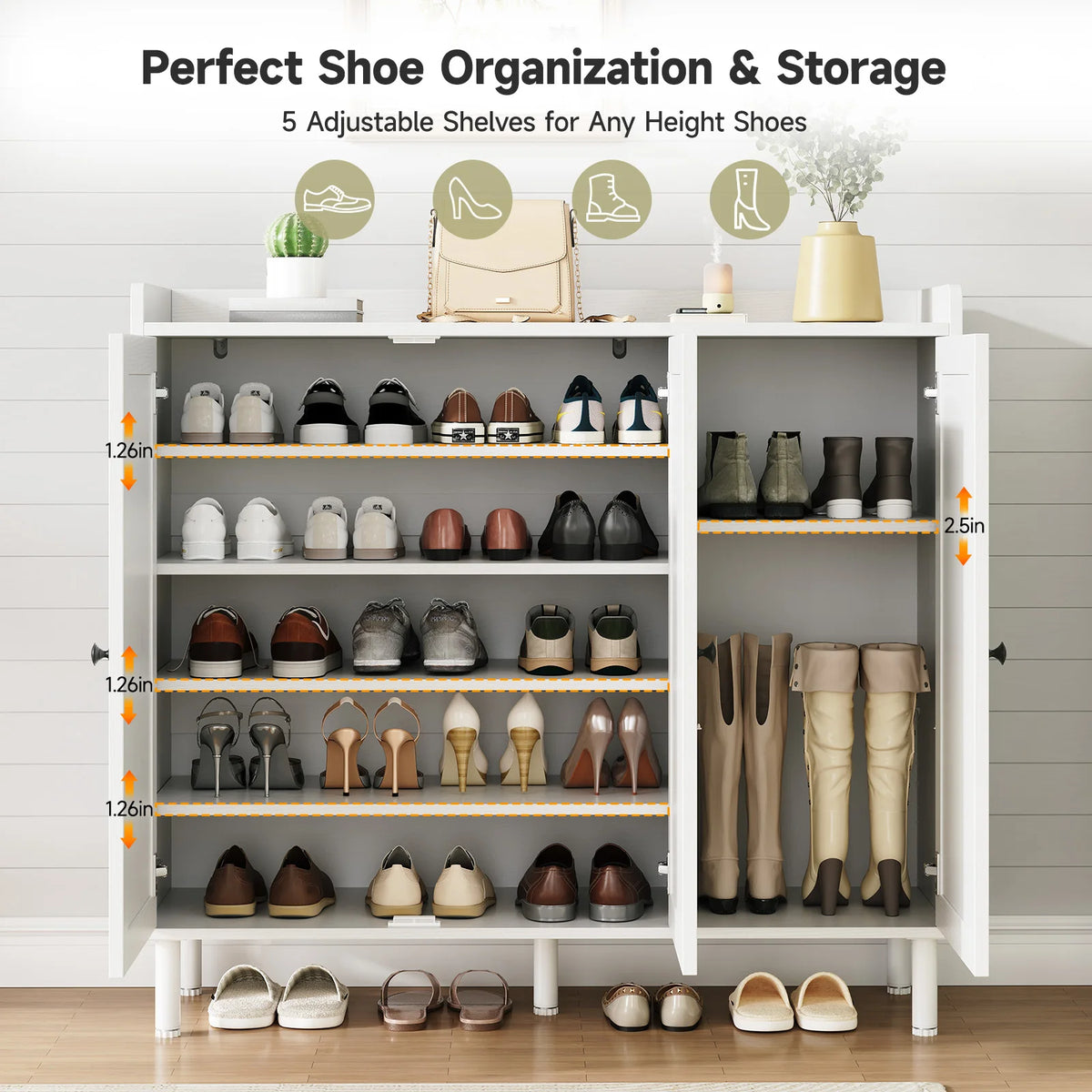 Onbrill Modern Wooden Shoe Cabinet With Three Doors For Entryway