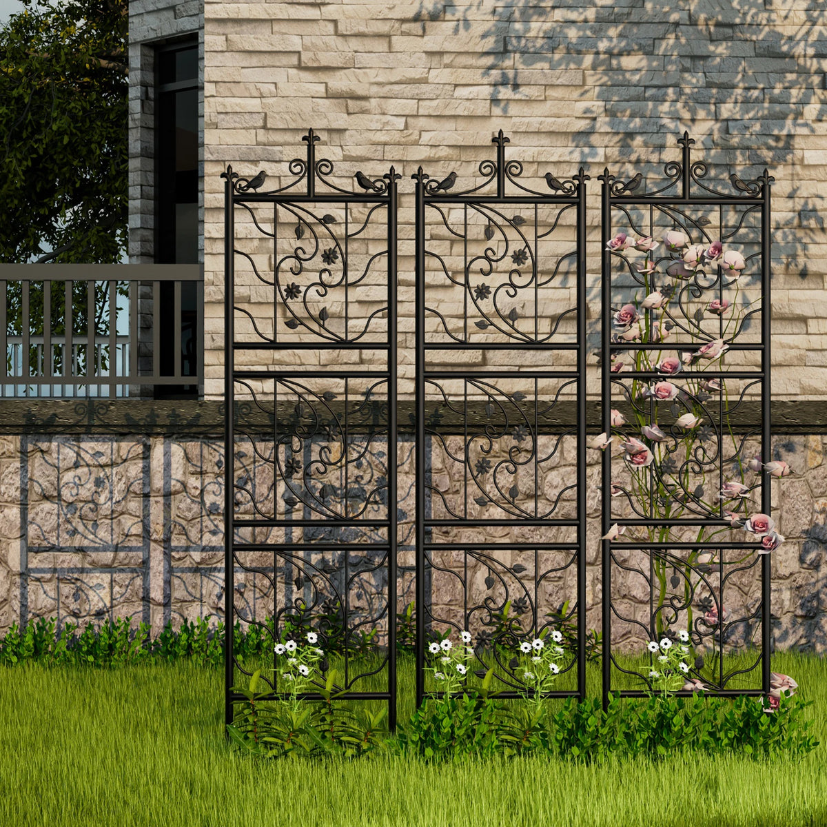Metal Garden Trellis Panel Fence for Climbing Plants and Vines