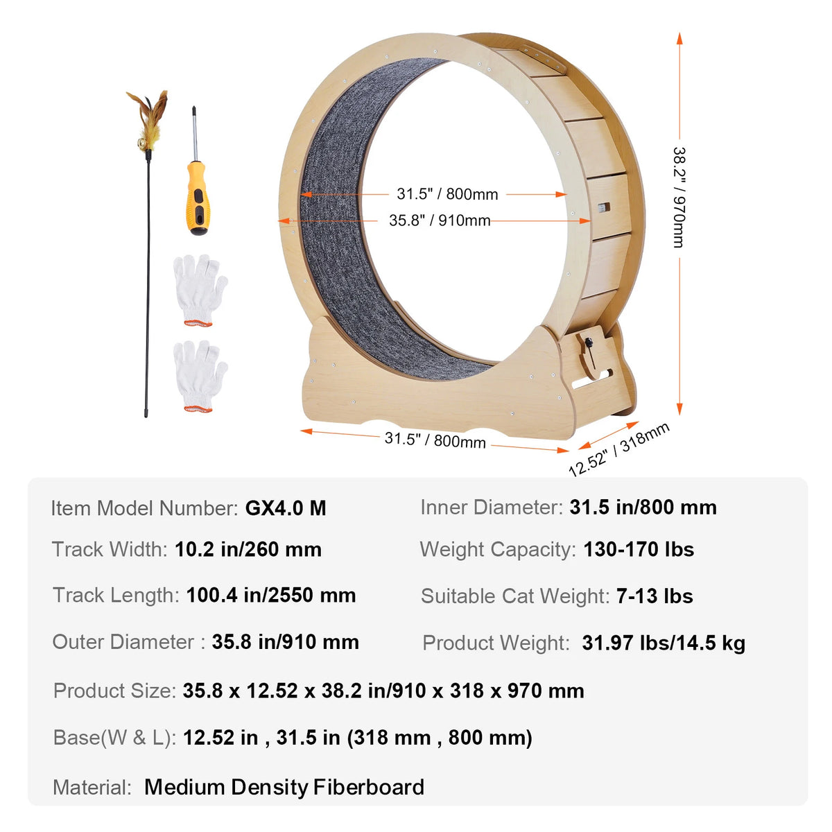 SucceBuy Wooden Cat Exercise Wheel For Indoor Cat Running