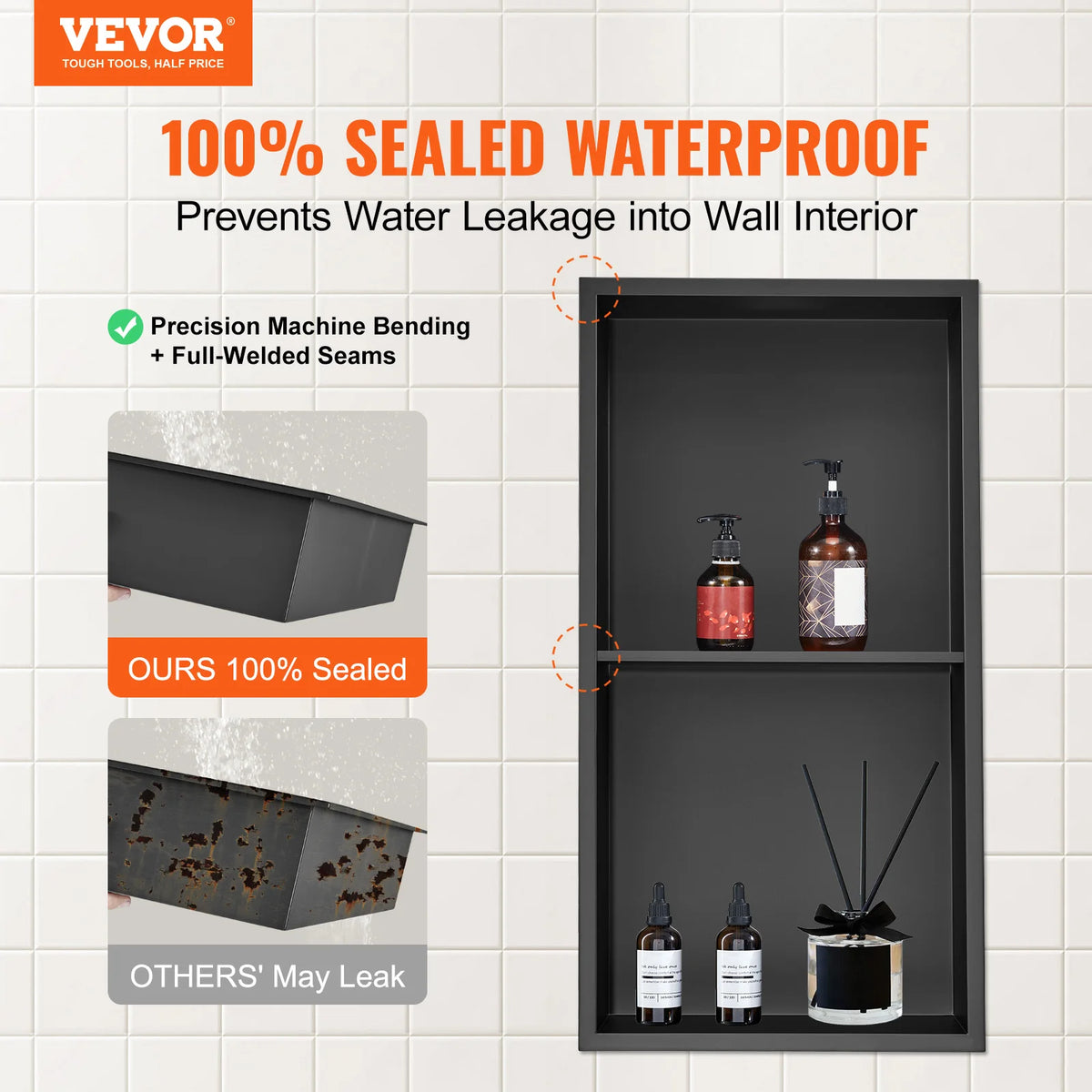SucceBuy Stainless Steel Recessed Shower Niche With Double Shelves