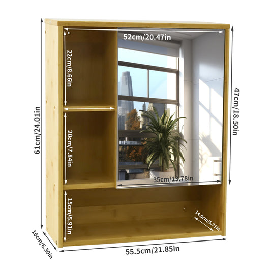 Wisfor Bamboo Wall Mounted Bathroom Cabinet With Mirror Medicine Storage