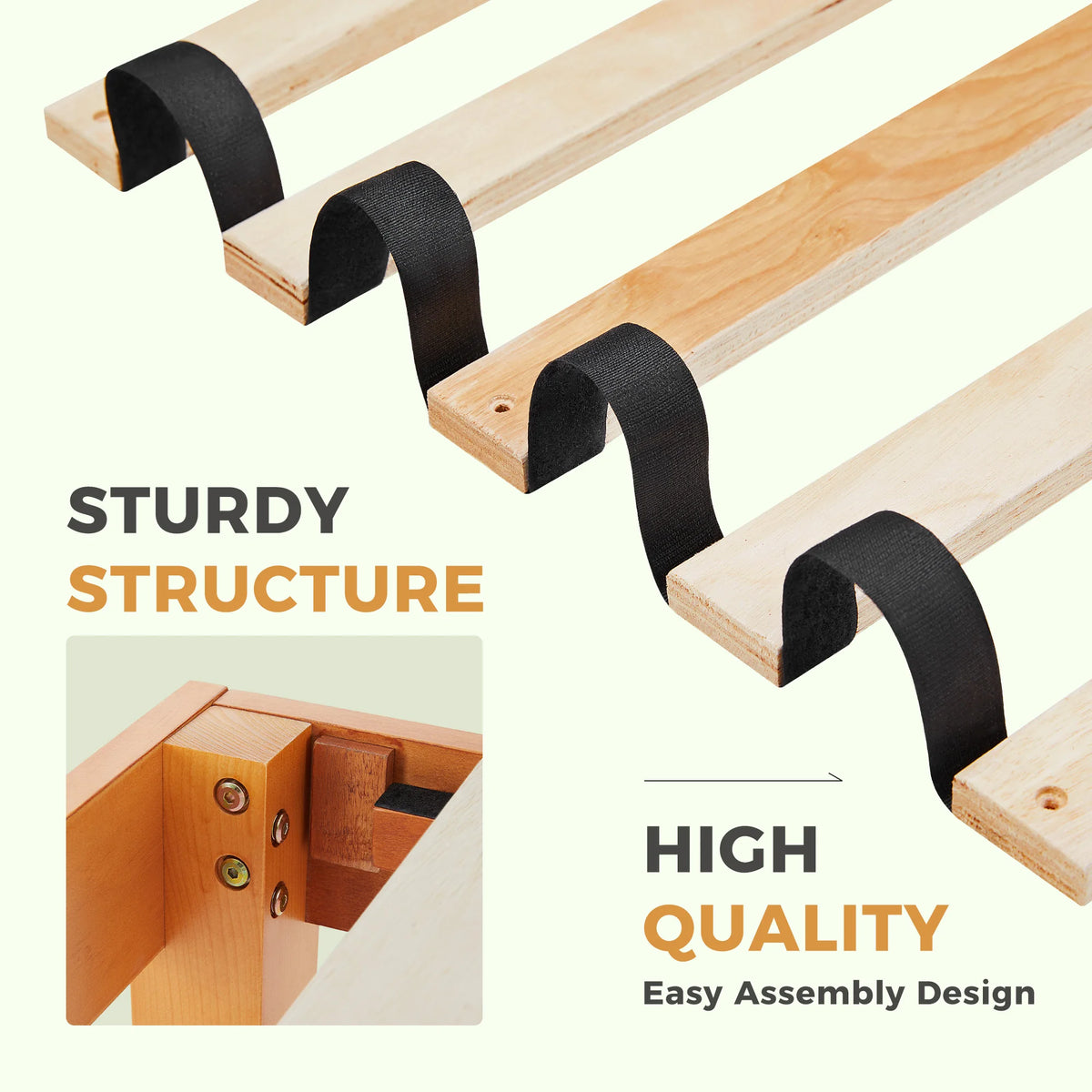 JHK Solid Wood Bed Frame With Sturdy Platform Slat Support