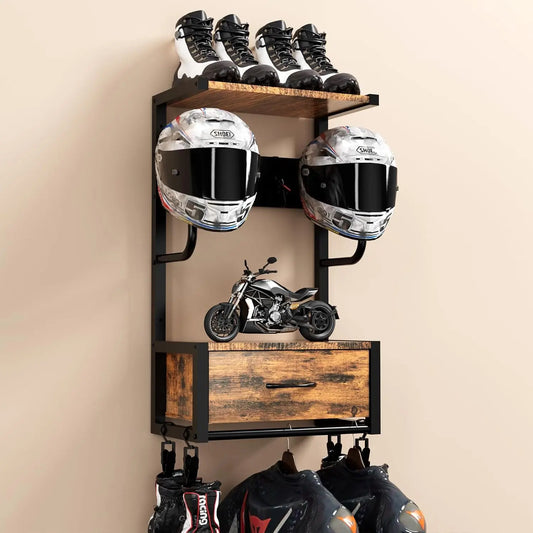 HiMISS Wall Mounted Motorcycle Helmet And Gear Storage Rack