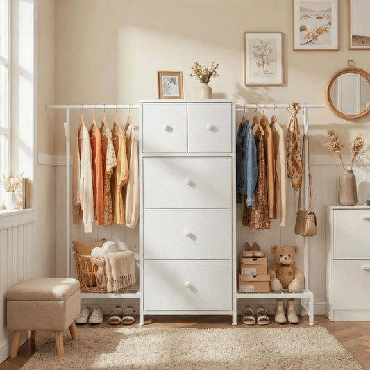 EnHomee Modern Dresser With Five Drawers And Hanging Rack