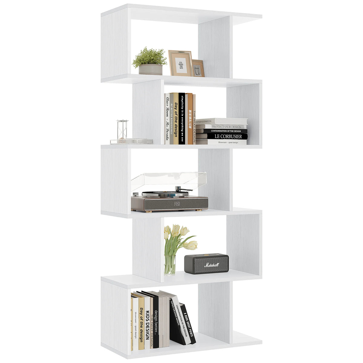 JHK Five Tier Wooden Geometric Bookcase Display Shelf