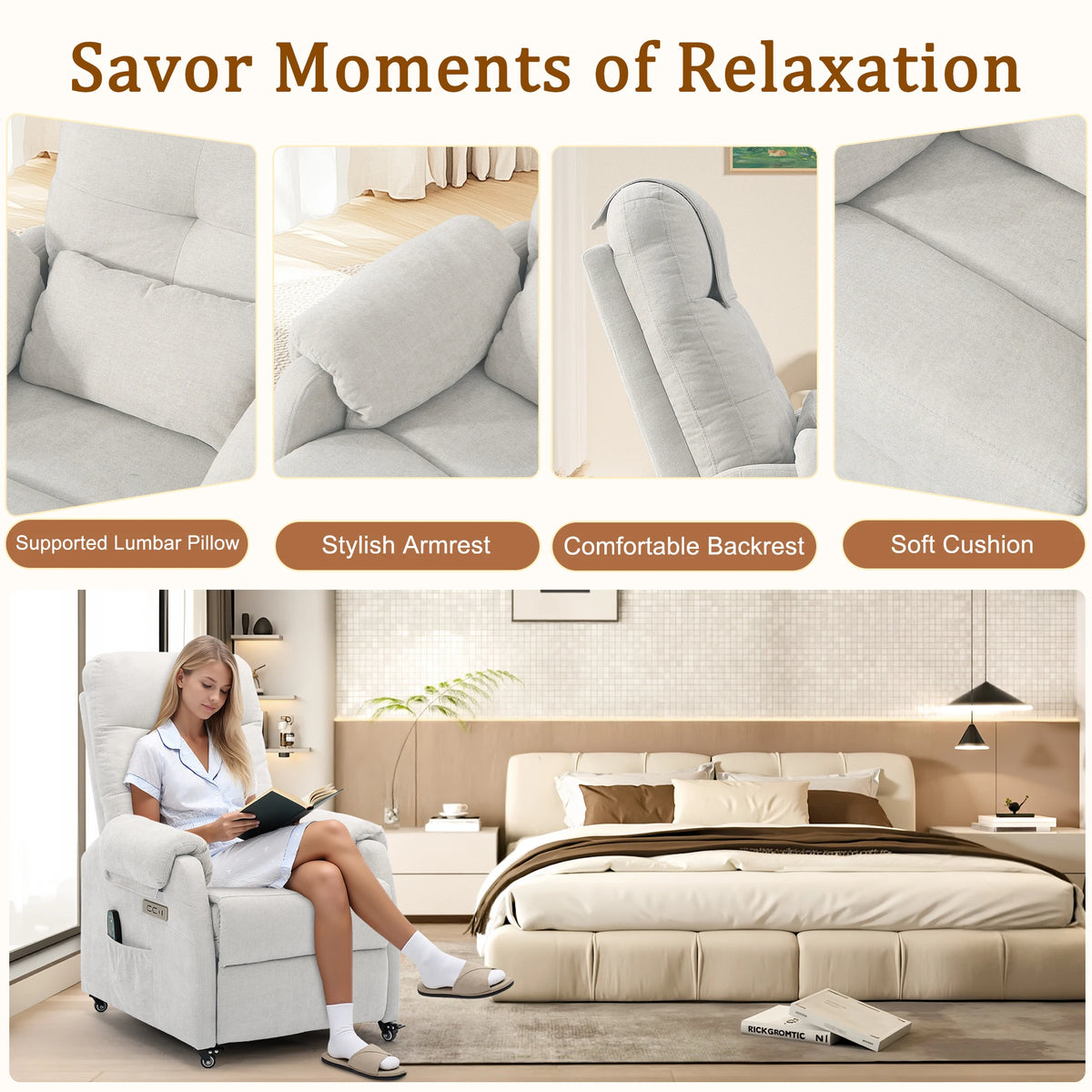 KORSER Power Recliner Chair With Wheels And USB Ports