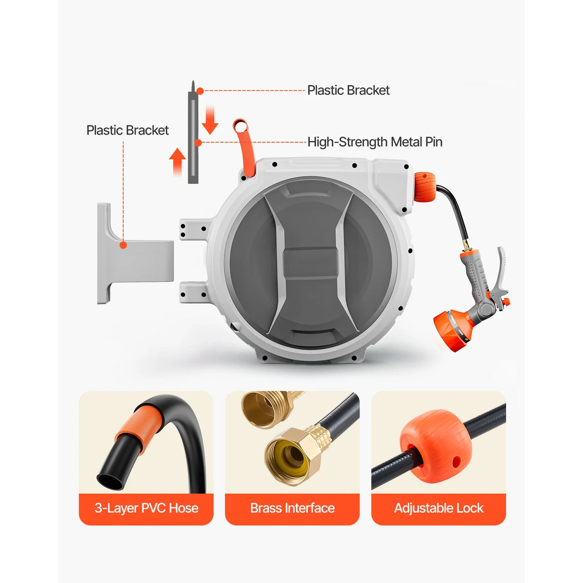 SucceBuy Wall Mounted Retractable Hose Reel With Nine Spray Settings