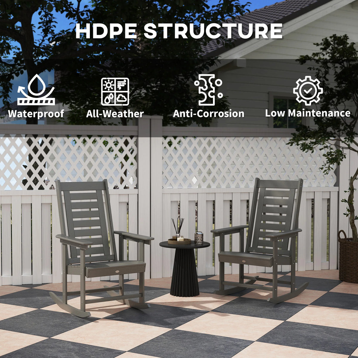 Outsunny Set Of Two Outdoor HDPE High Back Rocking Chairs