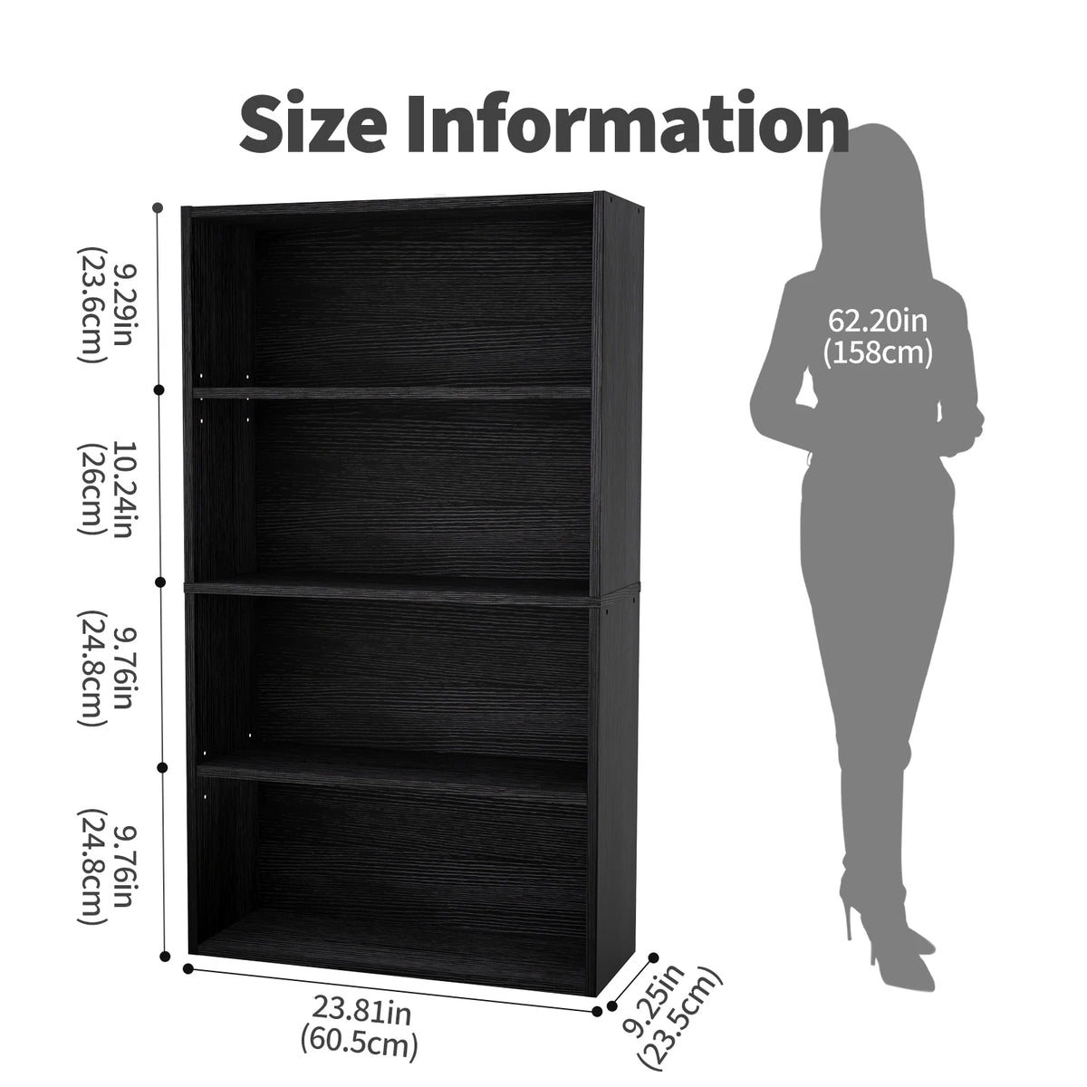 JHK Four Tier Wooden Bookcase For Home Office Storage Shelf