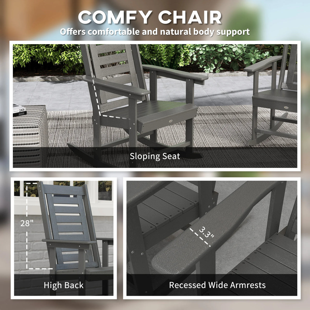 Outsunny Set Of Two Outdoor HDPE High Back Rocking Chairs