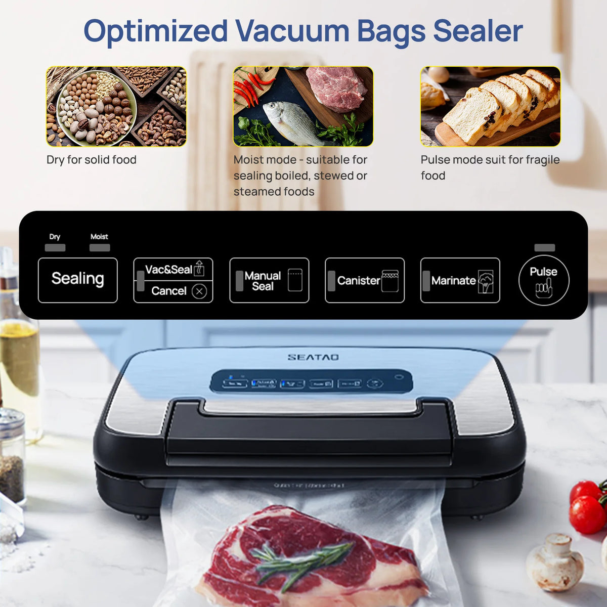 Seatao Automatic Vacuum Sealer With Integrated Storage And Cutter
