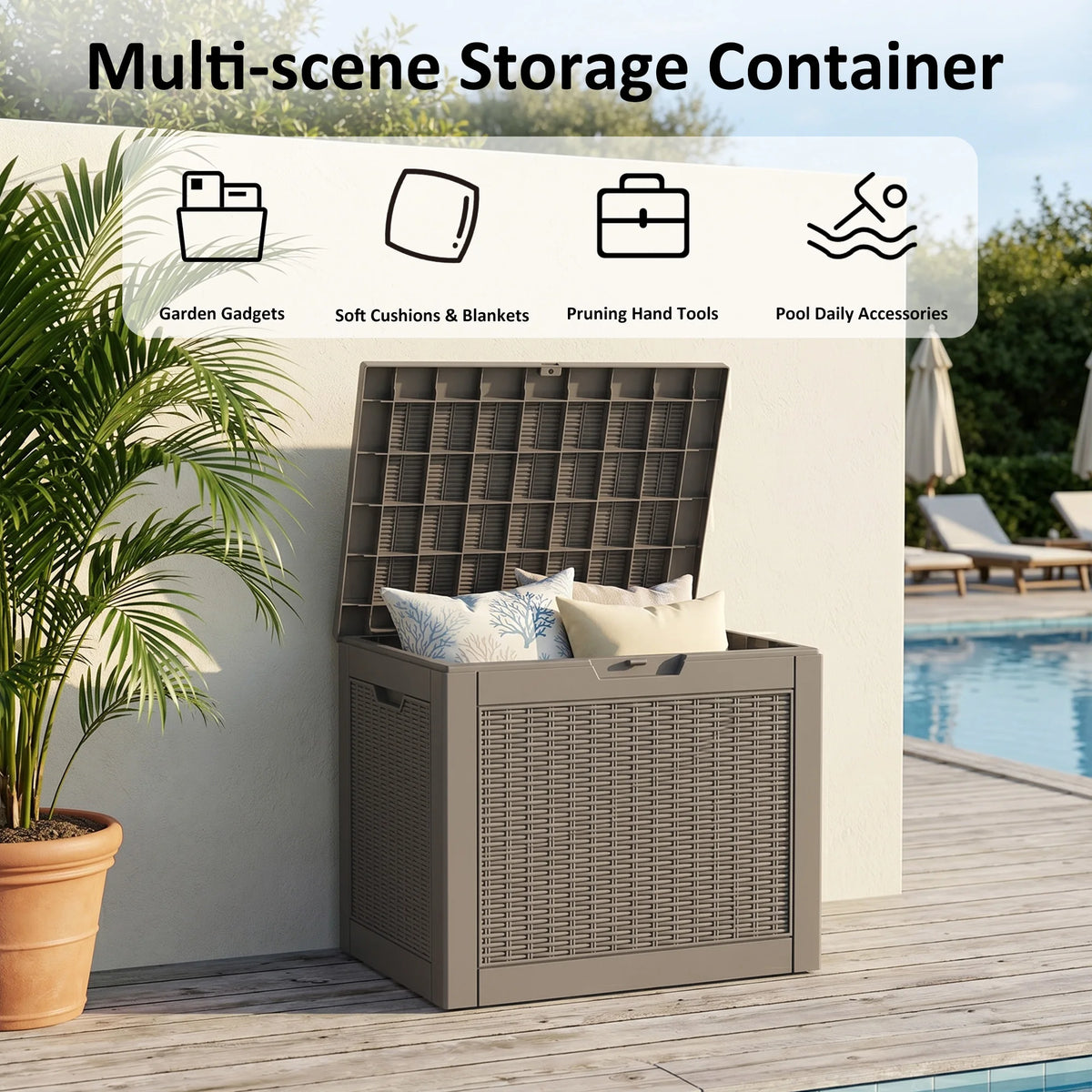 Weatherproof Lockable Rattan Textured Resin Outdoor Deck Box