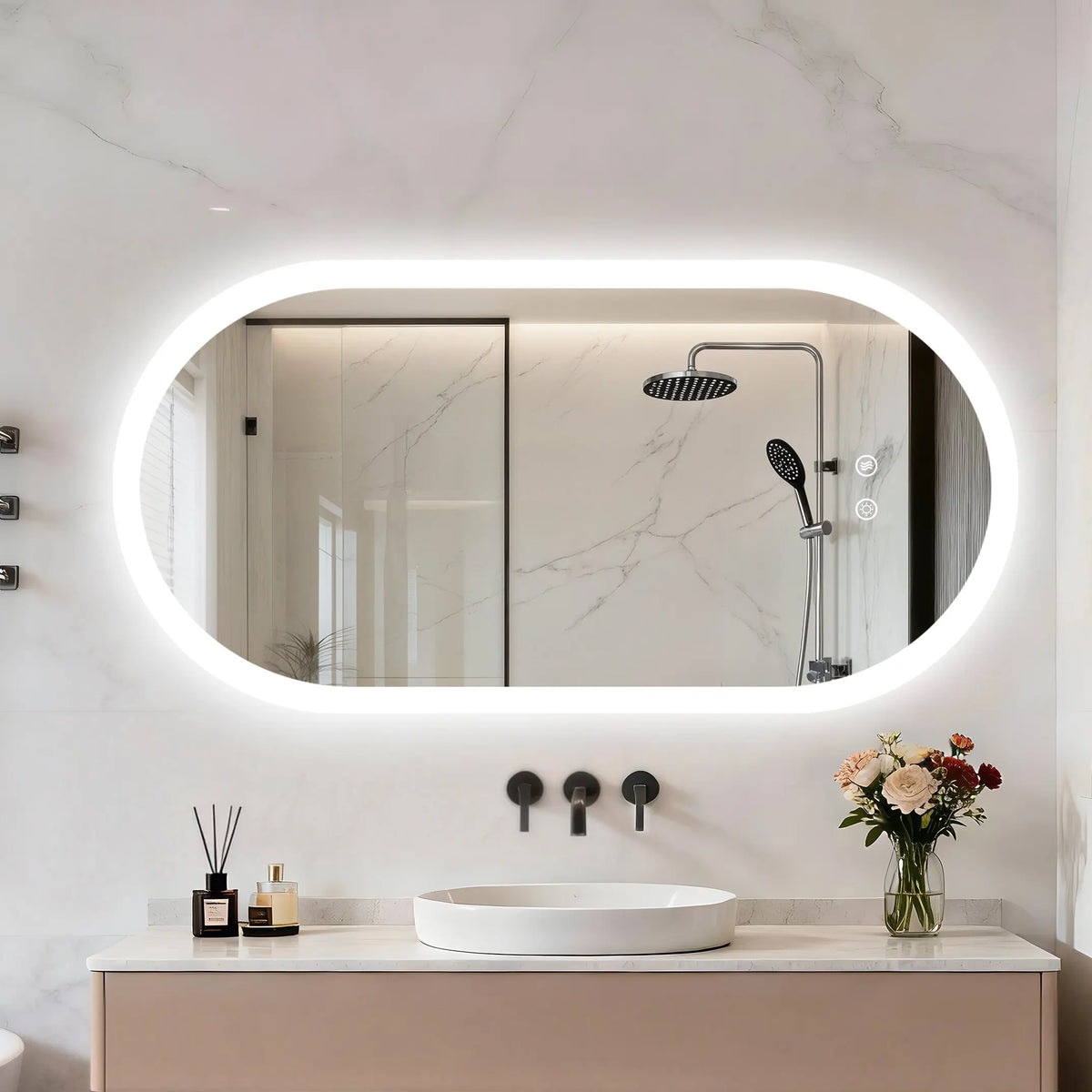 BORWART Smart Anti Fog Dimmable Oval LED Bathroom Mirror