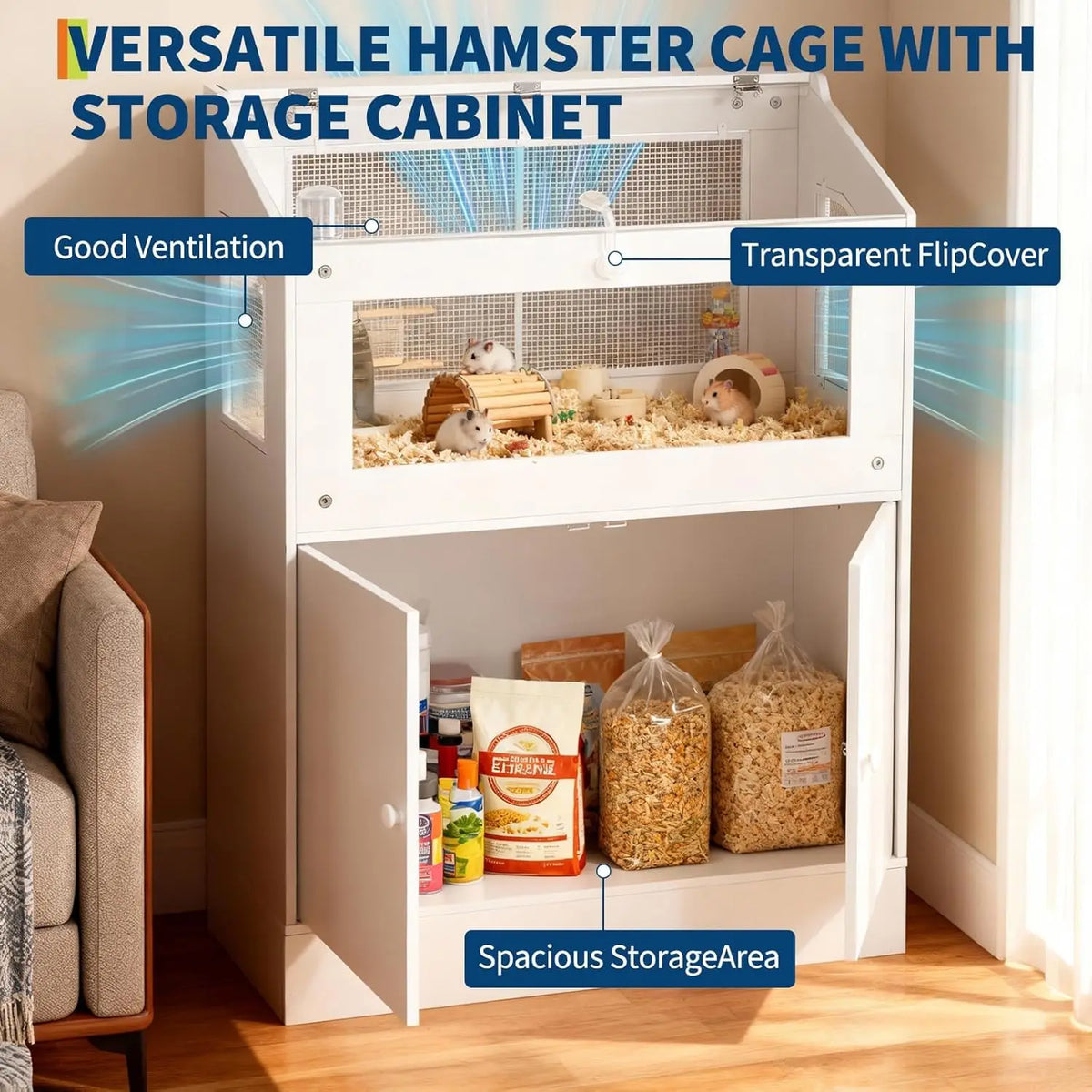HiMISS Acrylic Small Animal Cage With Storage Cabinet Habitat