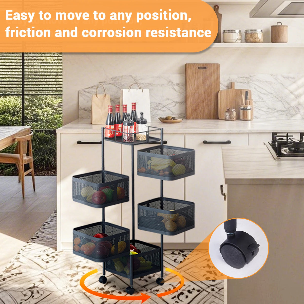 HobbyLane 5 Tier Rotating Kitchen Storage Rack With Wheels