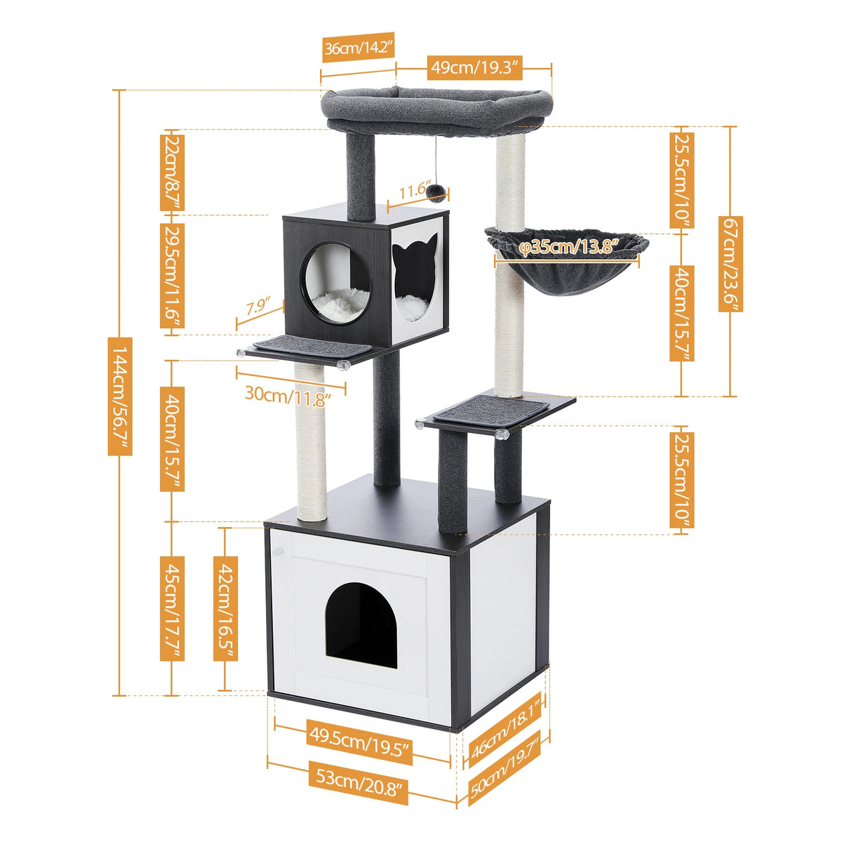 PAWZ Ro Multi-Level Cat Tree With Scratching Posts And Condo