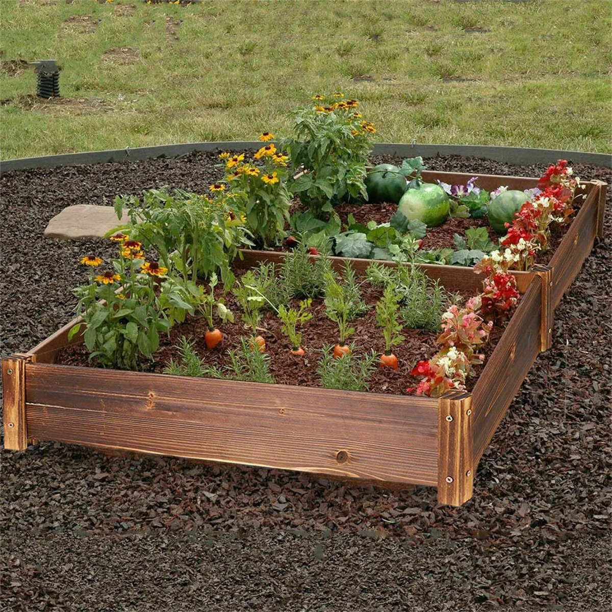 Wooden Raised Garden Planter Box for Flowers Herbs and Vegetables