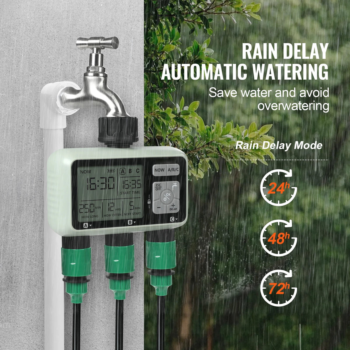 SucceBuy 3 Outlet Water Timer Lcd Manual Control Hose Sprinkler