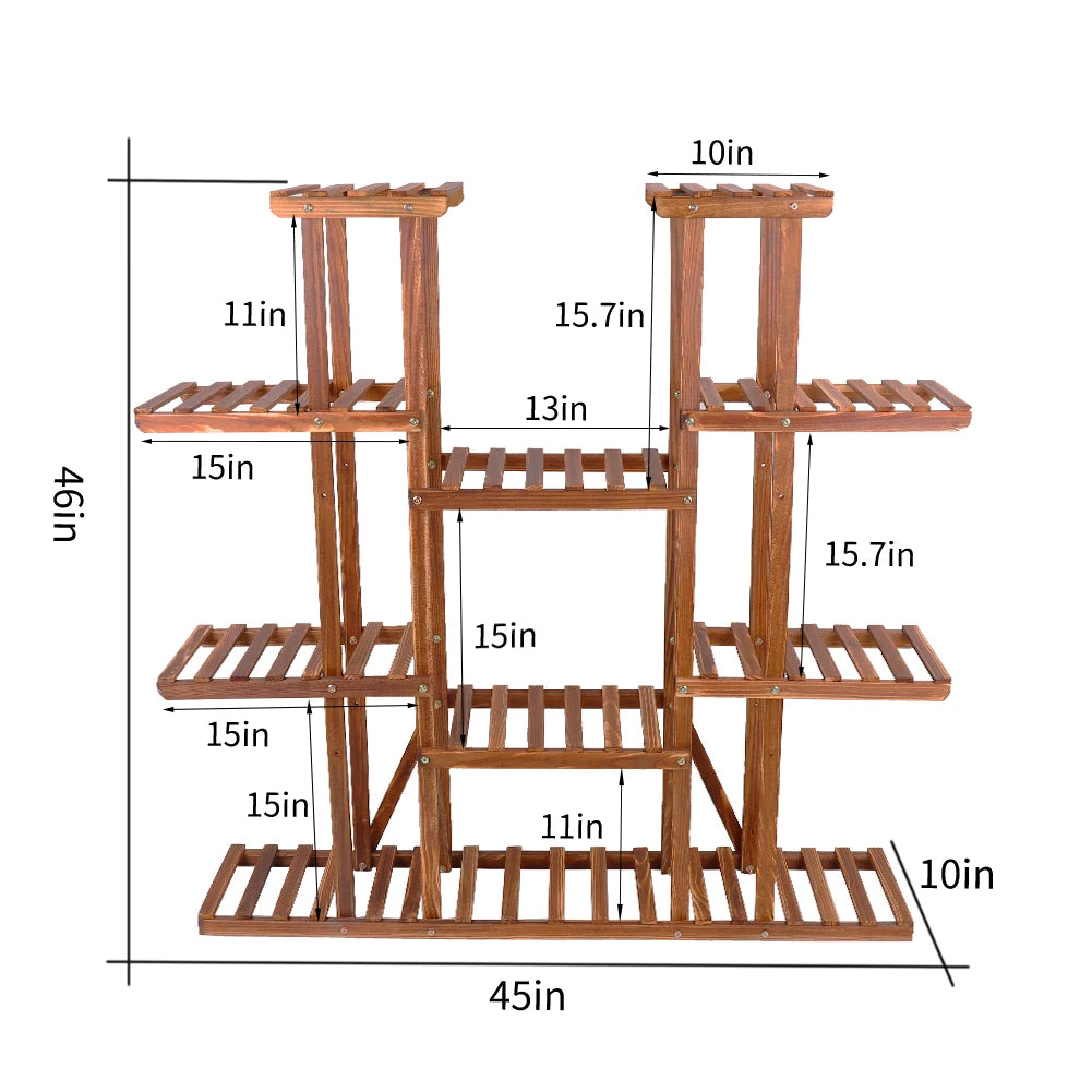 11 Tier Carbonized Wood Plant Stand Display Shelf