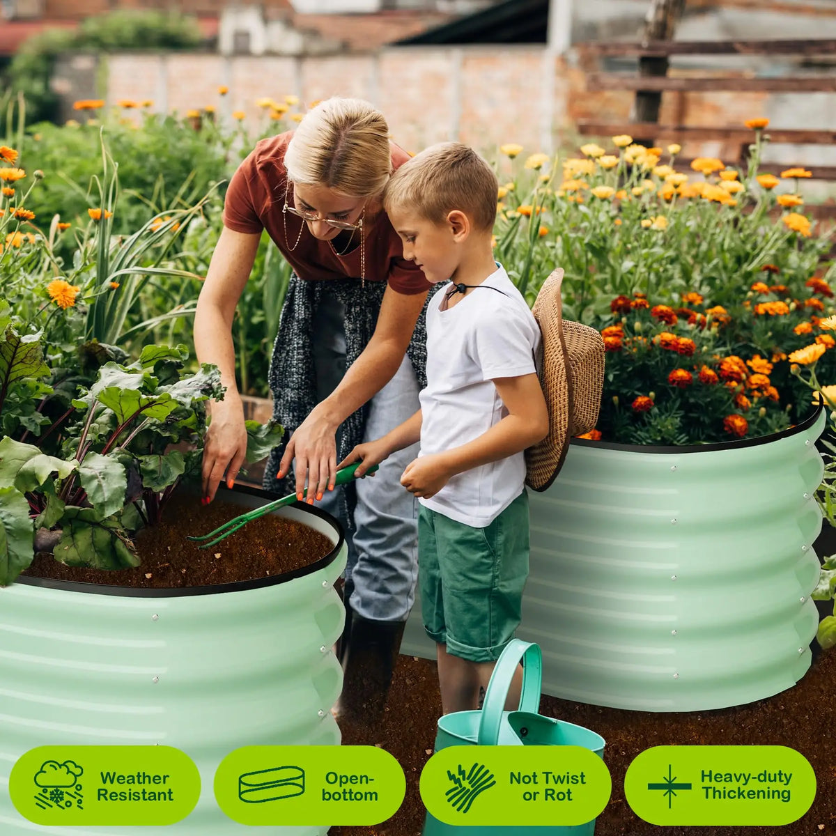 HiMISS 2 Pack Galvanized Steel Oval Raised Garden Bed Planters
