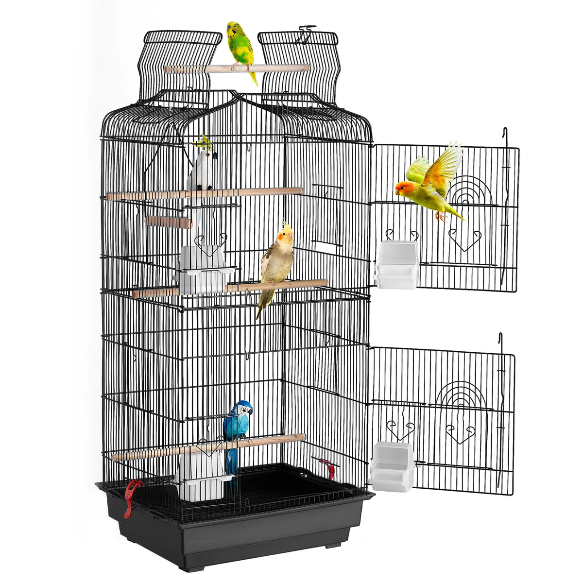 SucceBuy Hanging Bird Cage With Swing And Perch