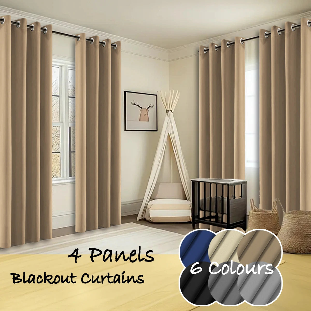 4 Panels Thermal Blackout Curtains Room Darkening Ring Top
