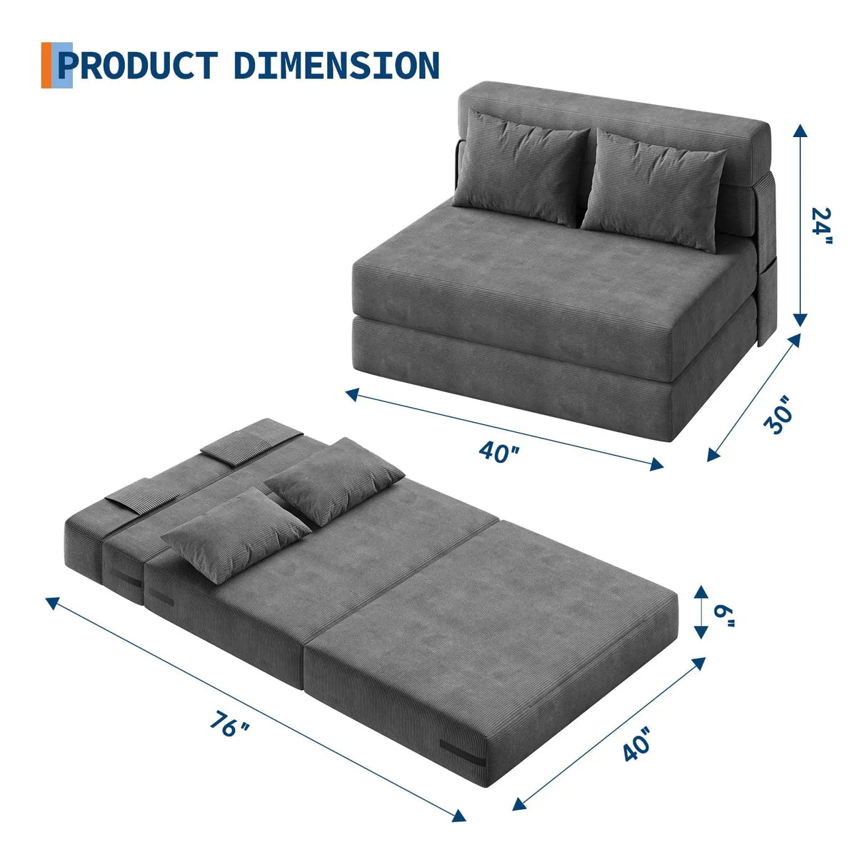 HobbyLane 4 in 1 Folding Sofa Bed Corduroy Loveseat