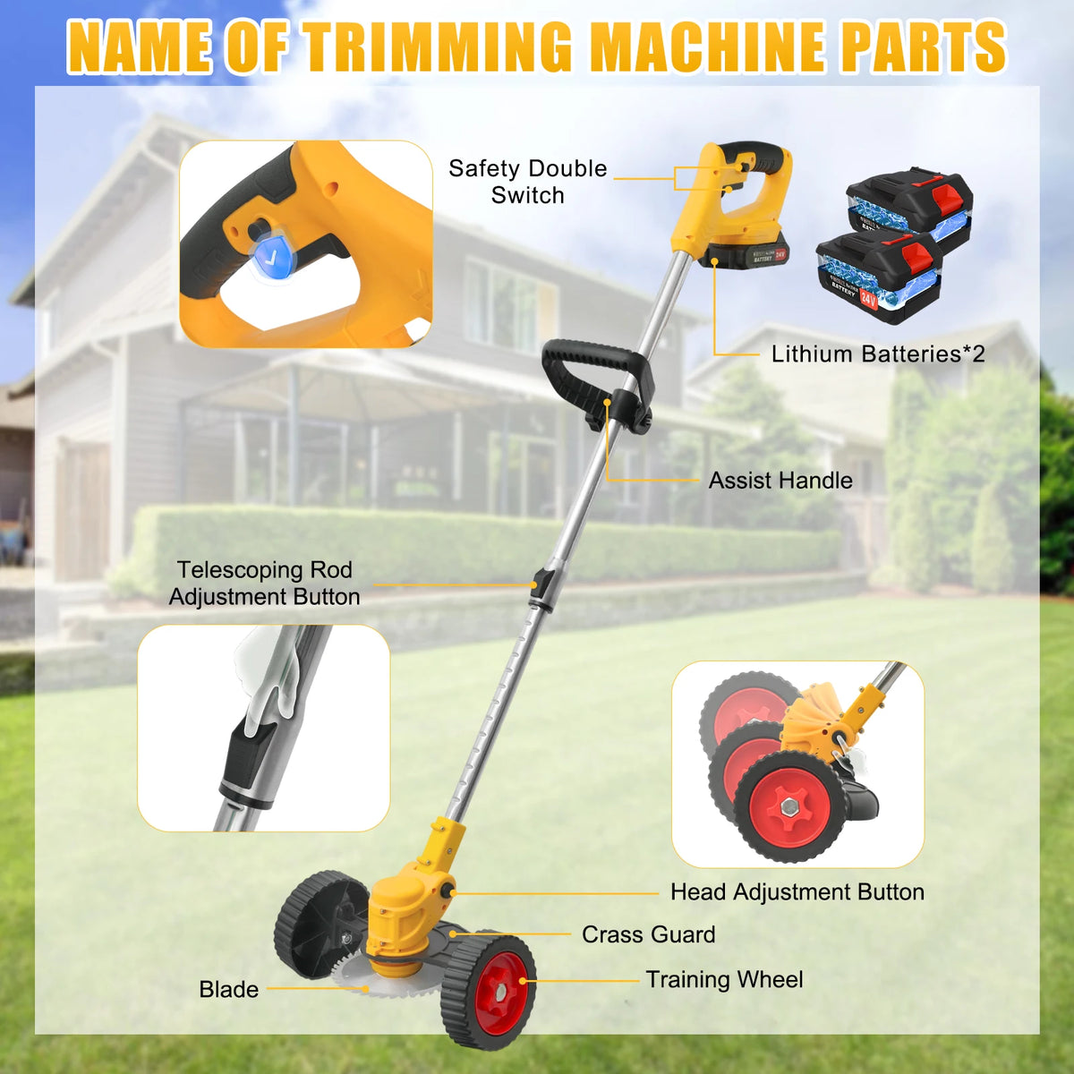 Cordless 21V Electric Grass Trimmer And Lawn Brush Cutter
