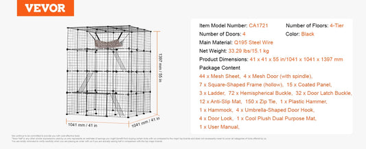 SucceBuy Multi Tier Metal Cat Cage With Hammock And Ramp