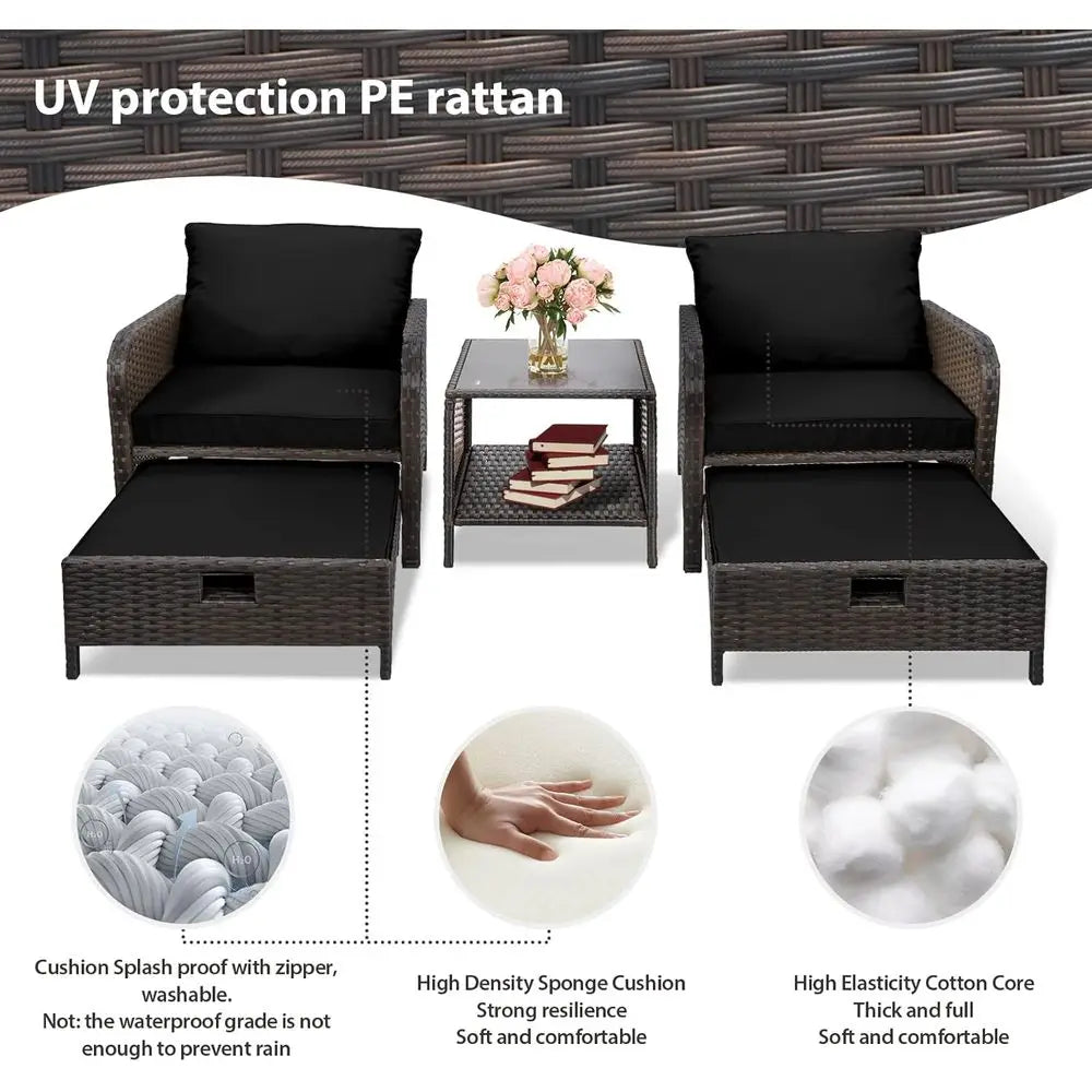 Five Piece Outdoor PE Wicker Patio Lounge Furniture Set