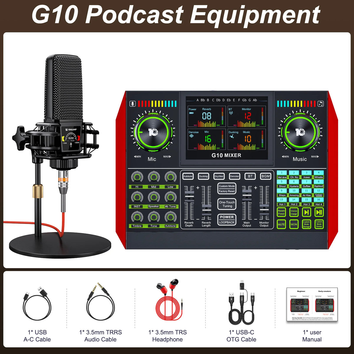 Tenlamp G10 Professional Audio Mixer And Streaming Interface