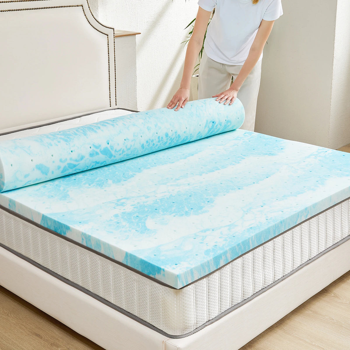JHK Gel Memory Foam Mattress Topper For Soft Breathable Comfort