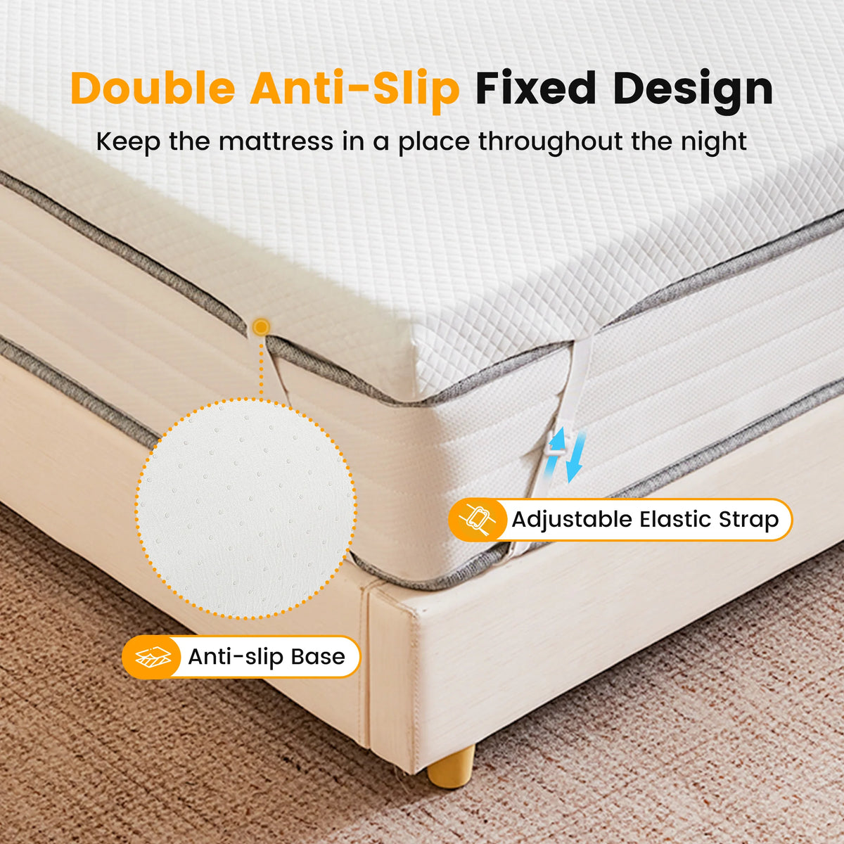 JHK Gel Memory Foam Mattress Topper Featuring Removable Breathable Cover