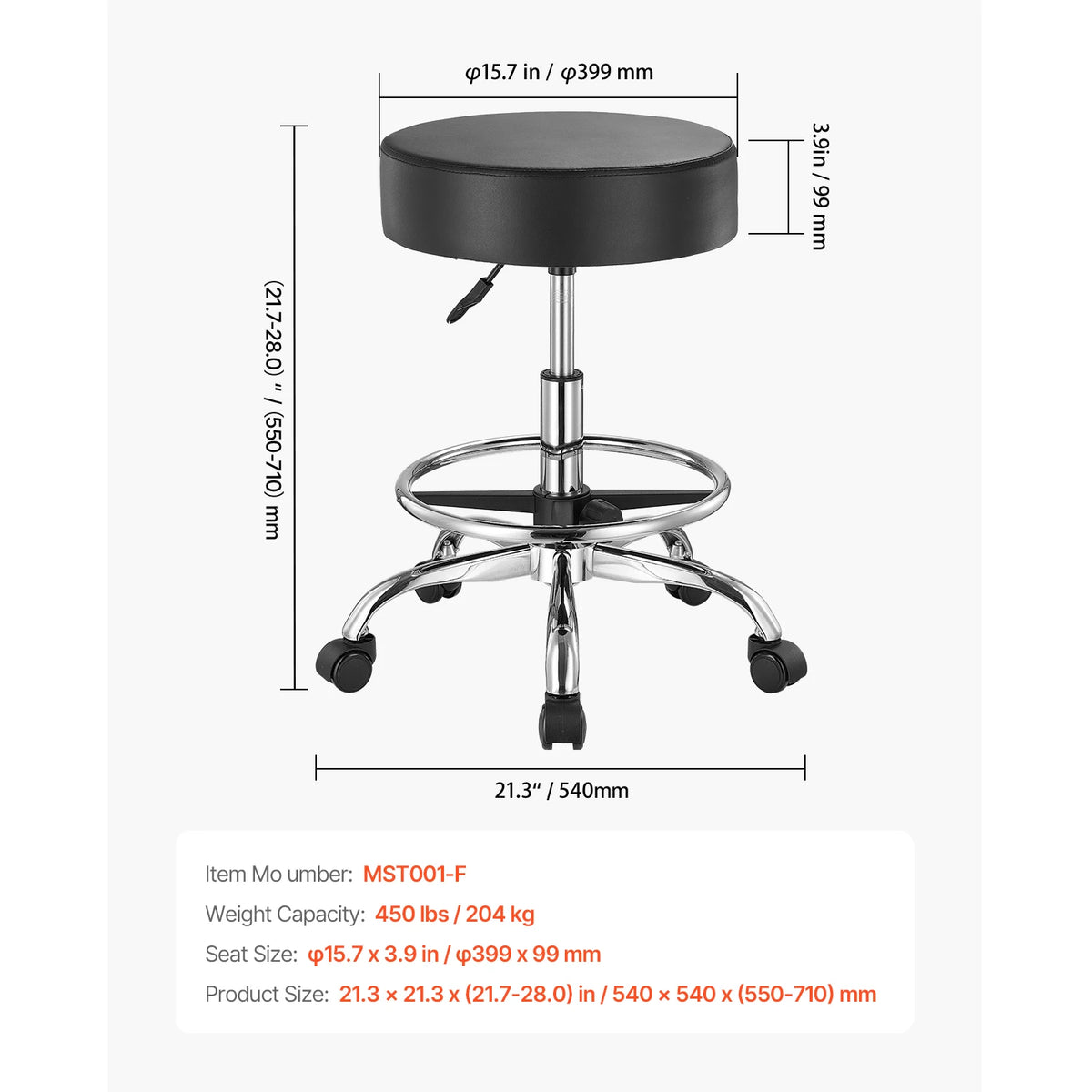 SucceBuy Adjustable Rolling Stool With Wheels for Salon Spa